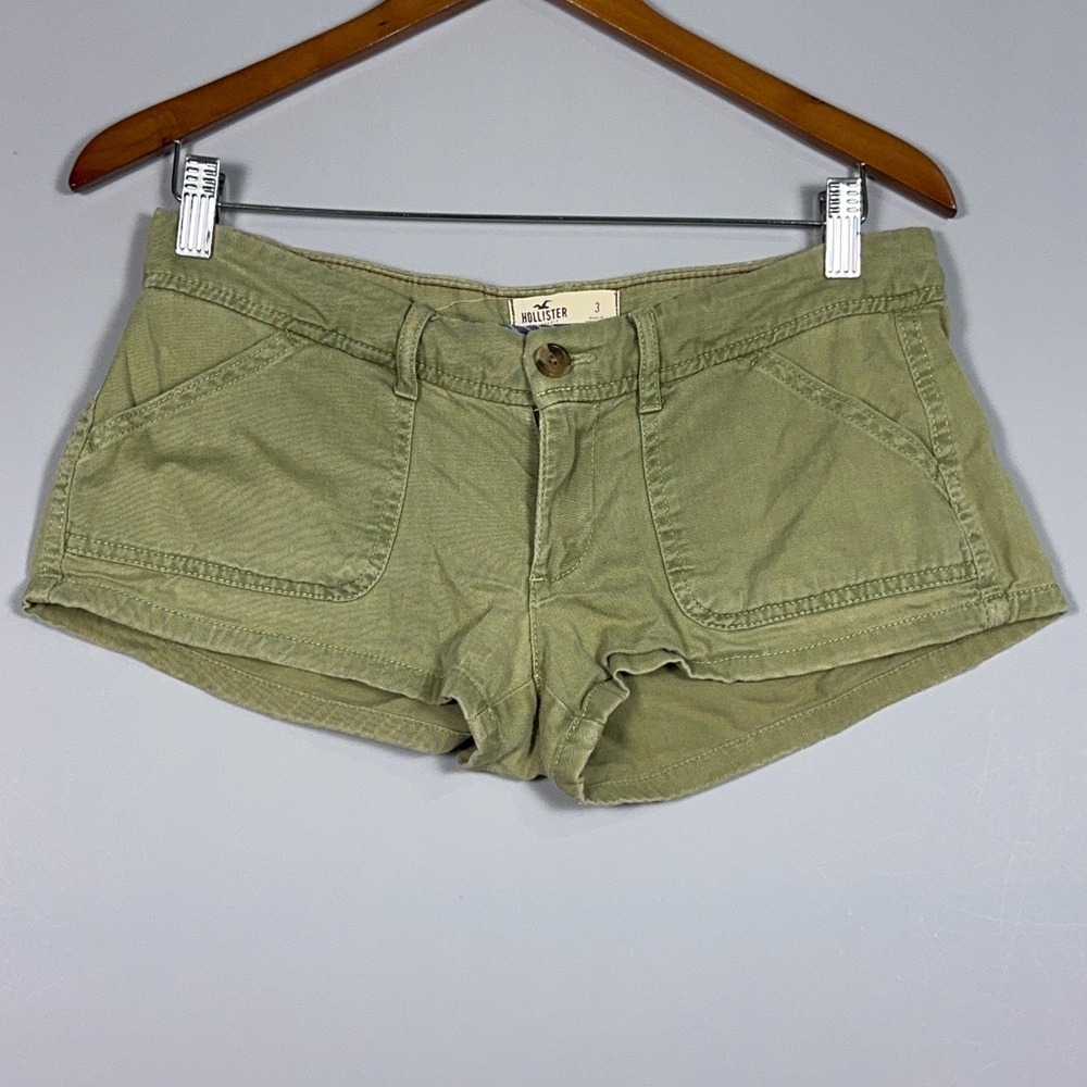 Vintage Hollister Low Rise Mini Micro Shorts Womens Sz 3 Cotton Green Cargo Y2K